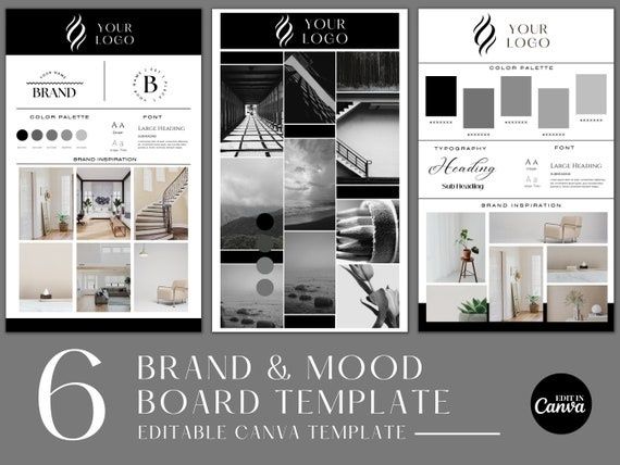 Sex mallar för minimalistiska varumärkes- och moodboards i svartvitt